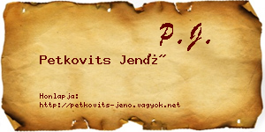 Petkovits Jenő névjegykártya