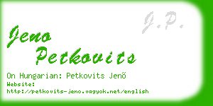 jeno petkovits business card
